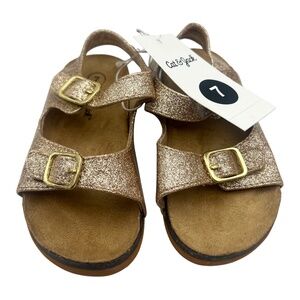 Cat & Jack Footbed Sandals Size 7 Gold Glitter Toddler Girls